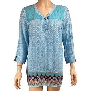 J Jill Top Size XS Xsmall‎ NWT Aegean Tunic Womens Blue Patterned Geometric